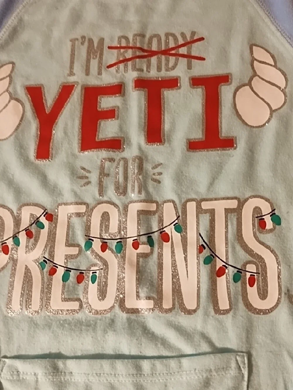 Justice Light Blue & Sky Blue 'YETI for Presents' Long Sleeve Tee Very Nice 12 .